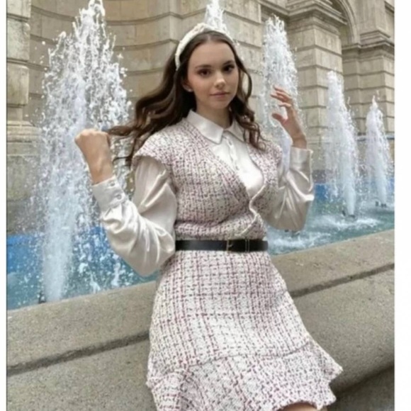 Zara Tweed Texture Ruffle Hem Dress - Picture 7 of 11